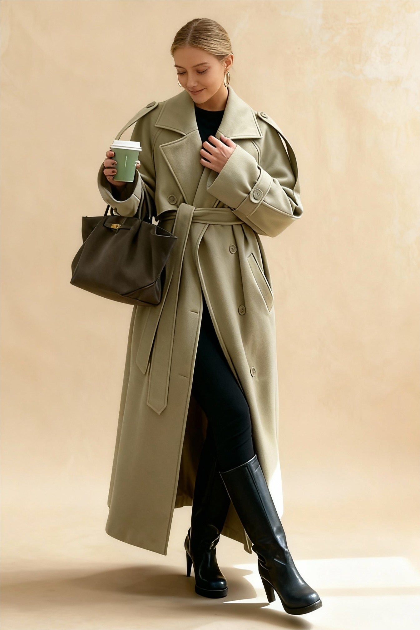 TurnDown Collar LaceUp Loose Overcoat