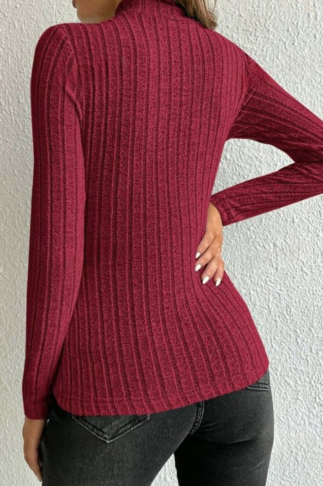 Mock Neck Long Sleeve Slim Fit Ribbed Knit Sweater 23