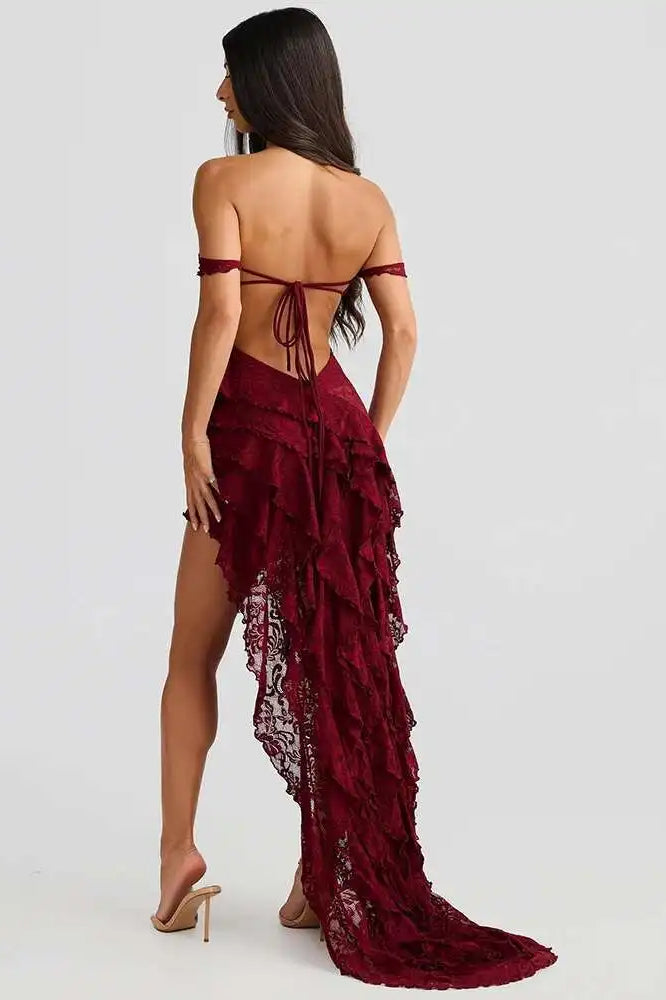 Lace Ruffle Off Shoulder Midi Dress 6
