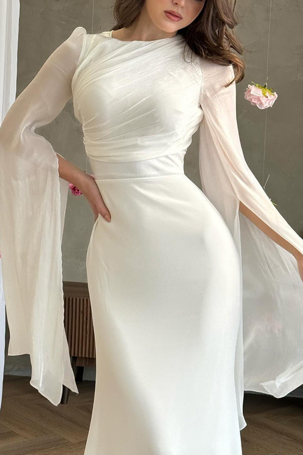 Liora Ruched Organza Satin Patchwork Long Bell Slit Maxi Dress - View 15