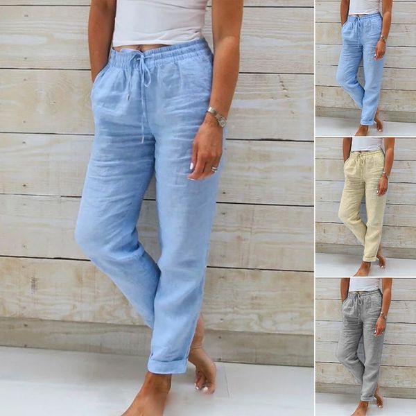 Drawstring High Waist Tapered Linen Look Pants