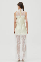 Round Neck Sheer Spliced Solid Elegant Lace Dress