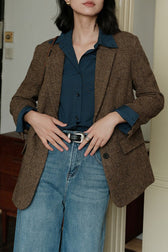 Herringbone Wool Blend Relaxed Blazer