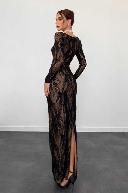 Lace V-Neck Long Sleeve Bodycon Mini Summer Dress - View 2
