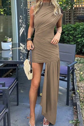 Chic Slim Crew Neck Bodycon Asymmetric Sleeveless Cocktail Dress 3