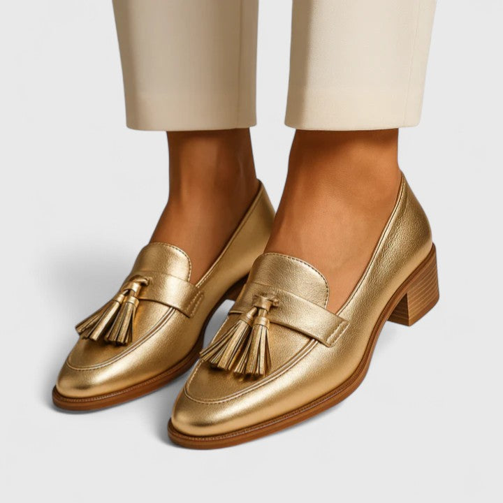 Pointed Toe Tassel Low Block Heel Loafers