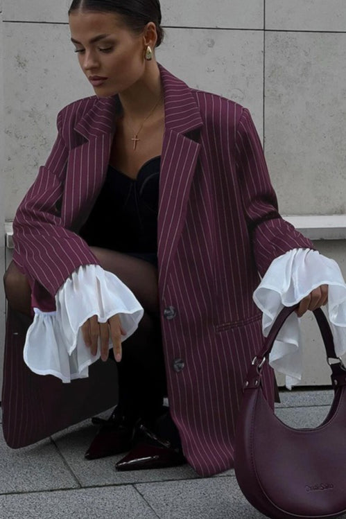 Pinstripe Notch Lapel Single Breasted Oversized Longline Blazer 4