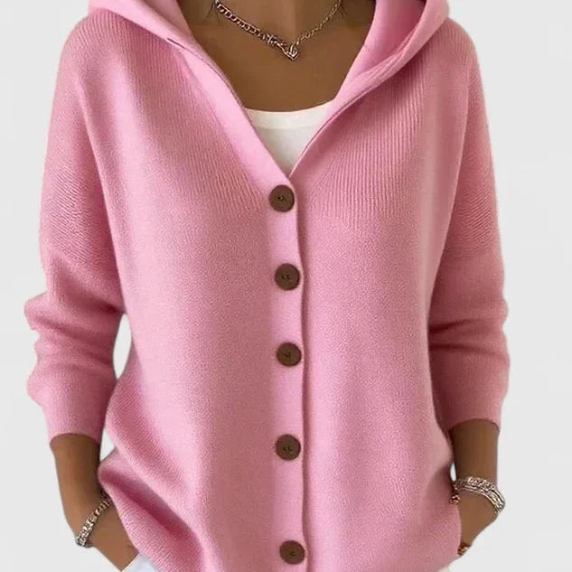 Hooded Button Front Long Sleeve Knit Cardigan