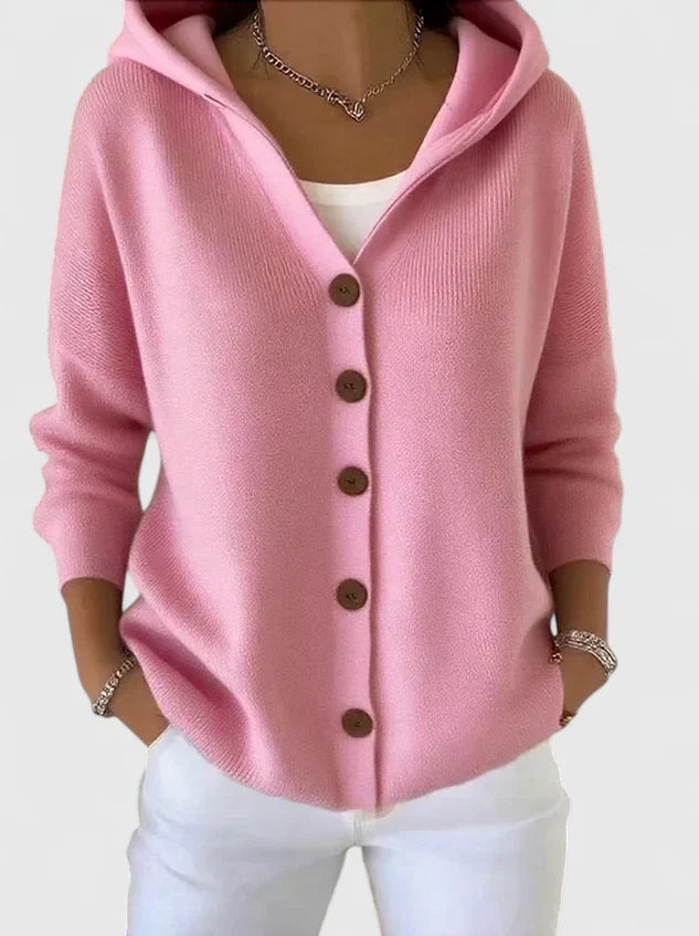 Hooded Button Front Long Sleeve Knit Cardigan