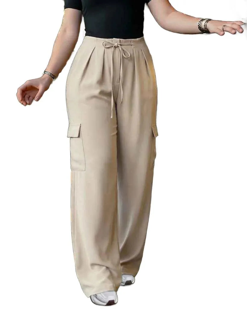 Jamota High Waist Black Cargo Trousers With Stretch Fabric And Pockets For All Day Comfort - Jamota