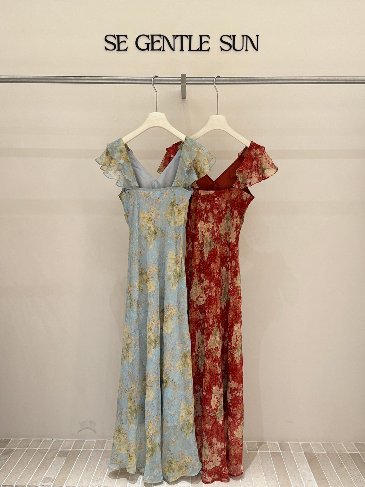 Floral Chiffon V-Neck Ruffle Sleeve A-Line Maxi Dress 6