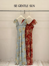 Floral Chiffon V-Neck Ruffle Sleeve A-Line Maxi Dress 6