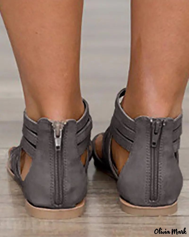 Sexy flat sandals with zipper and back zipper