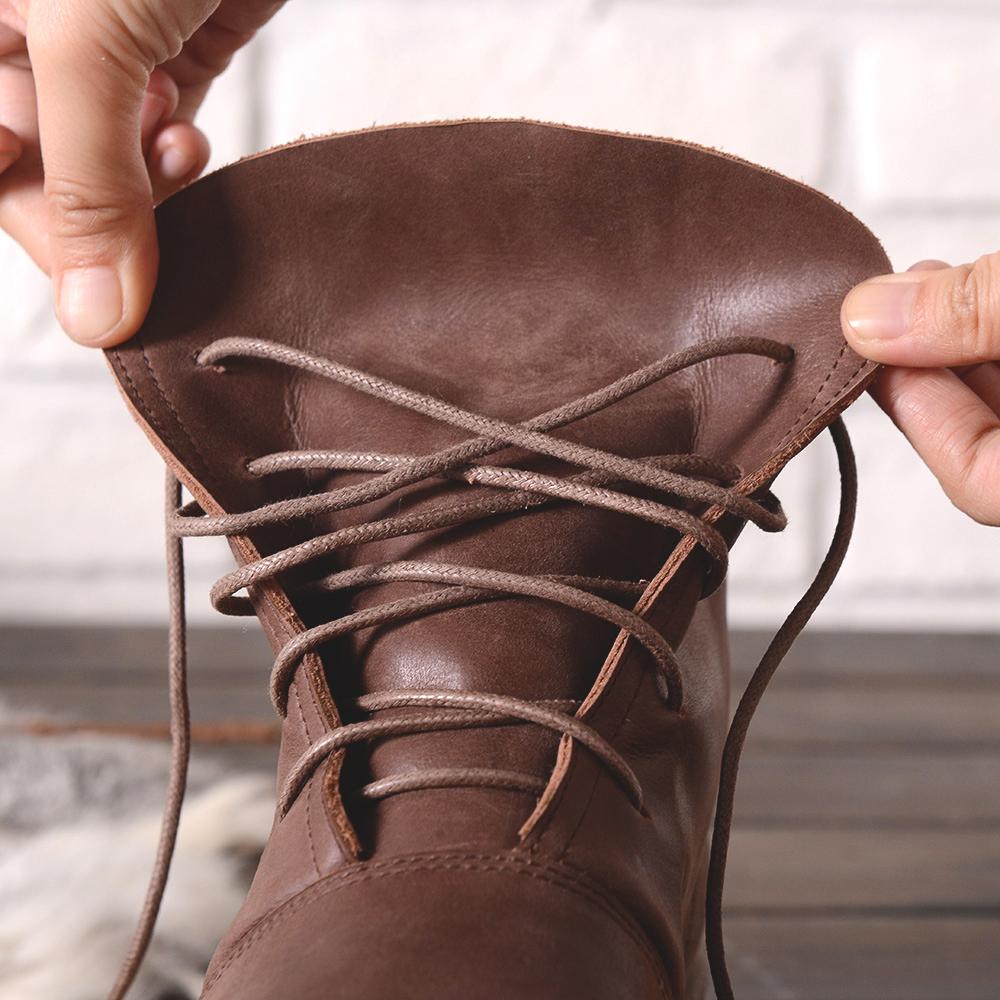 Oxfords For Women Lace Up Flat Sole Ankle Boots Handmade Waxing��Leather Boots Black/Brown