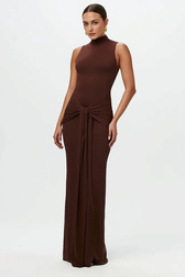 Solid Crew Neck Sleeveless Tie Bodycon Party Dress