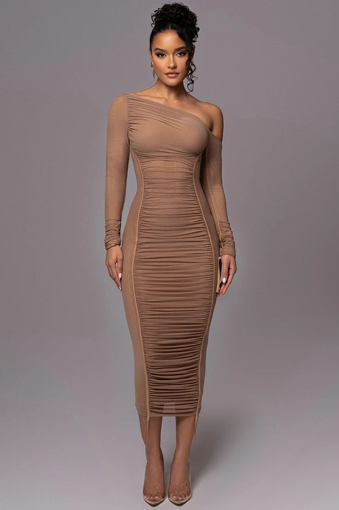 Diagonal Collar Mesh Midi Dress 5
