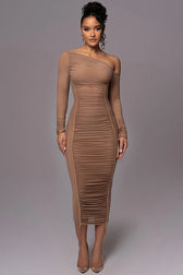 Diagonal Collar Mesh Midi Dress 5