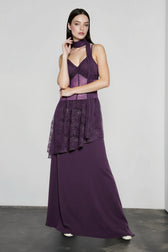 Lace Trim Sheer Waist Tie Cami Maxi Lace Dress