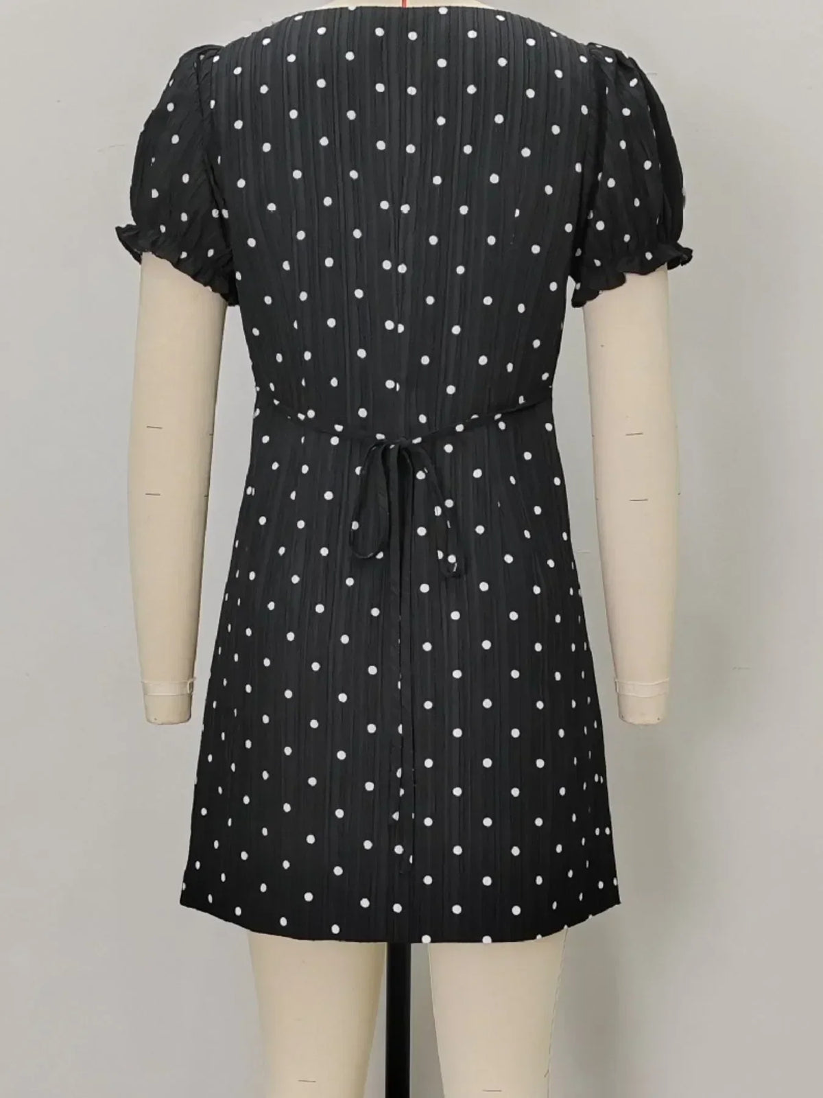 Polka Dot Lace Collar Puff Sleeve Button Front Mini Dress 6