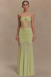 Strapless Ruched Cutout Bodycon Lace Dress