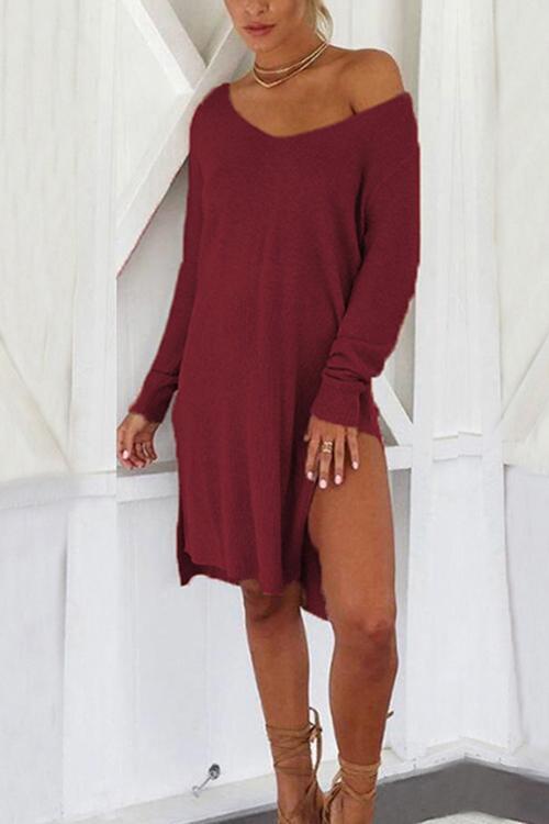 Round Neck Strapless Side Slit Dress