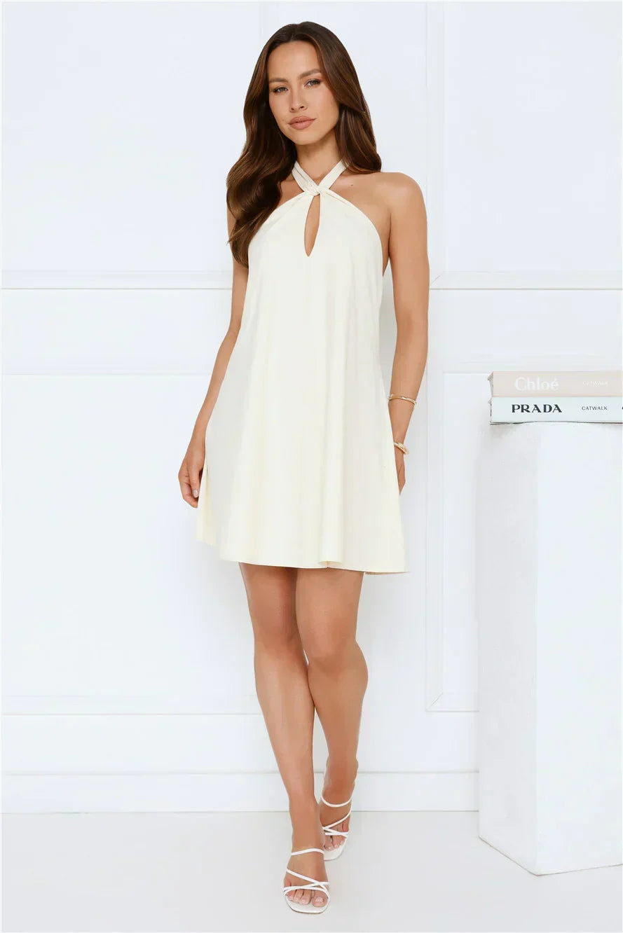 Twist Halter Neck Keyhole Sleeveless Swing Mini Dress 3