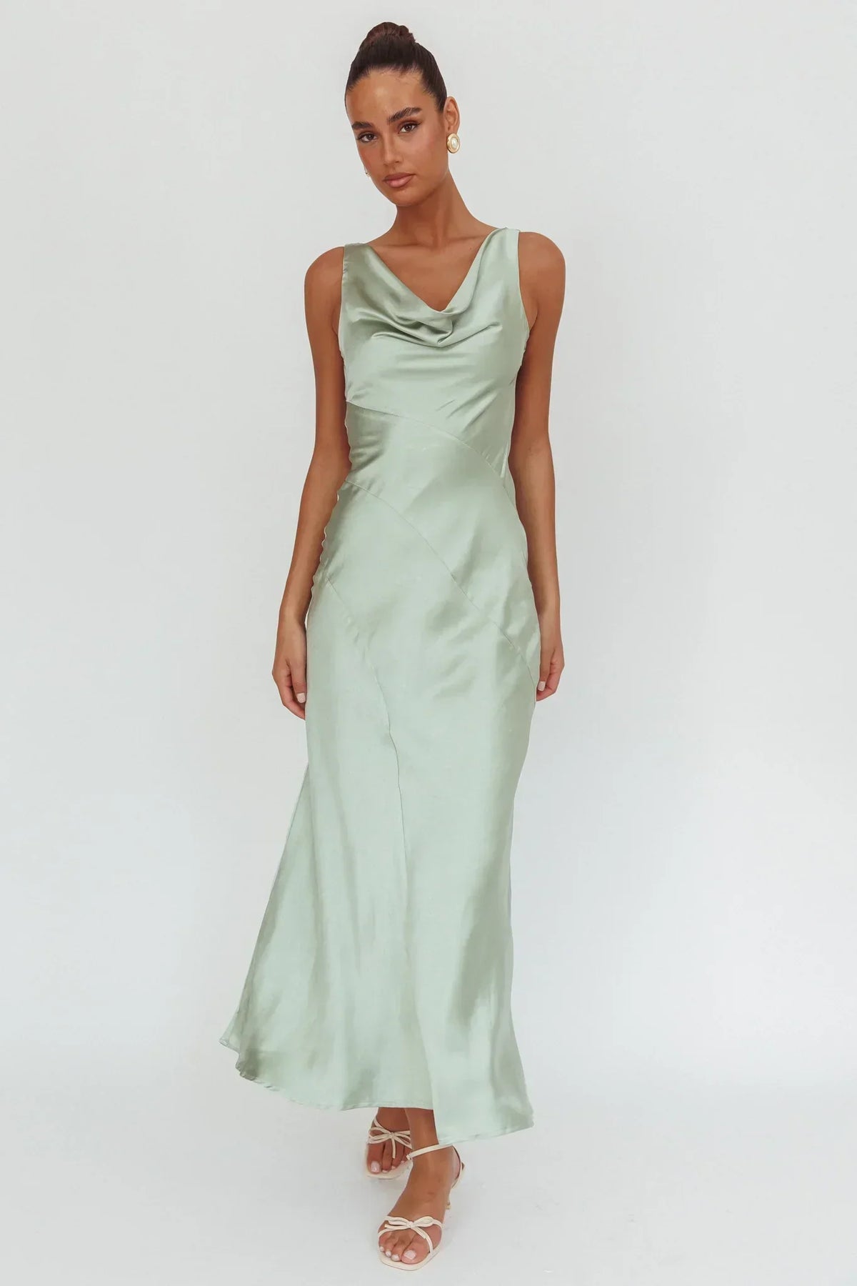 Good Intentions Cowl Neck Open Back Maxi Dress Sage