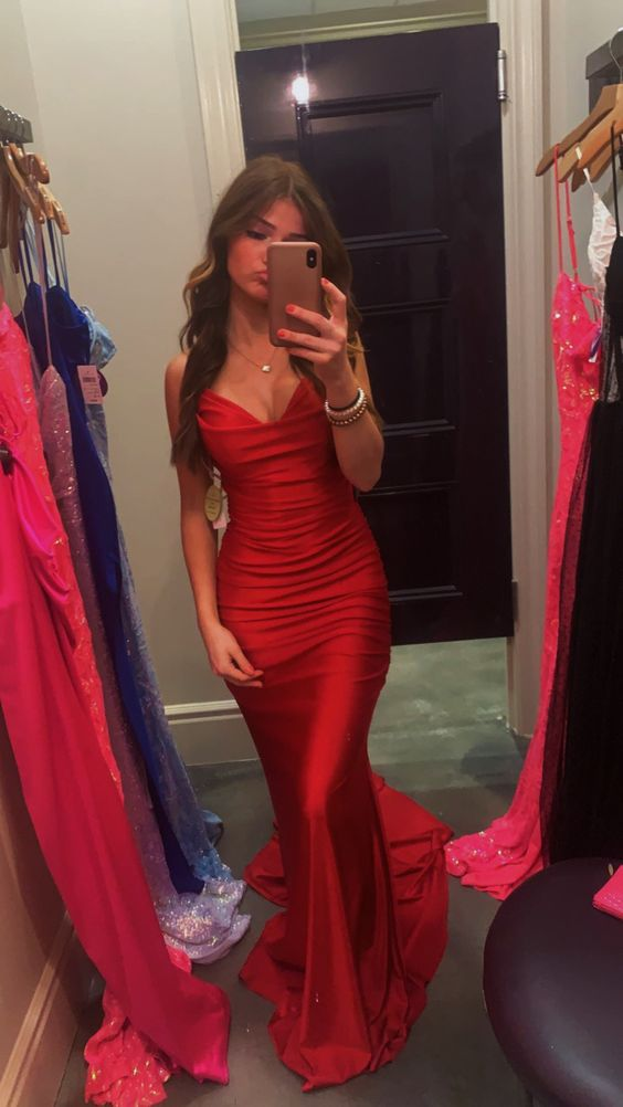 Elegant Mermaid Long Red Evening Dress cc1313
