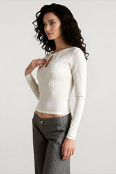 Floral Mesh Long Sleeve Sheer Top