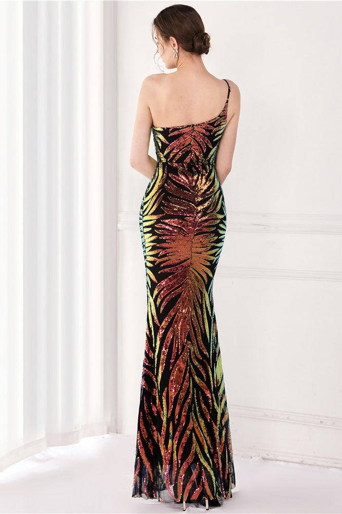 Sequin One Shoulder Mermaid Evening Gown