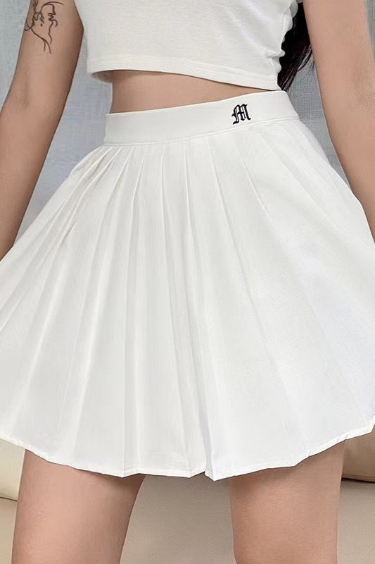 High-Waist Pleated Denim Mini Skort