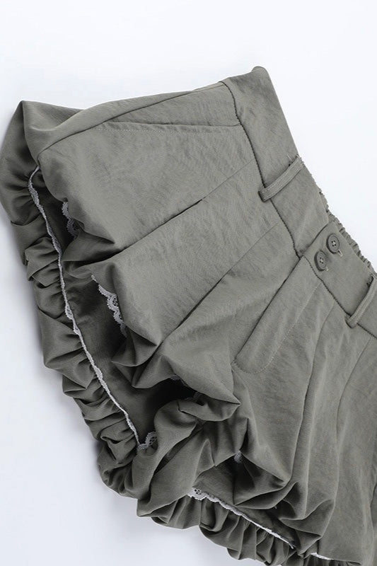 Low-Rise Pleated Denim Mini Skort