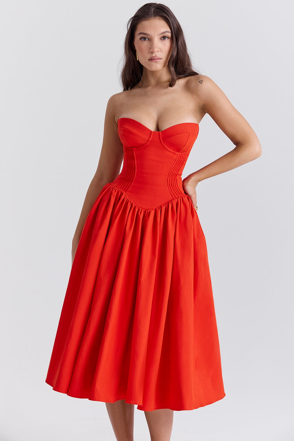Strapless Bustier Sweetheart Fit and Flare Midi Sundress 4