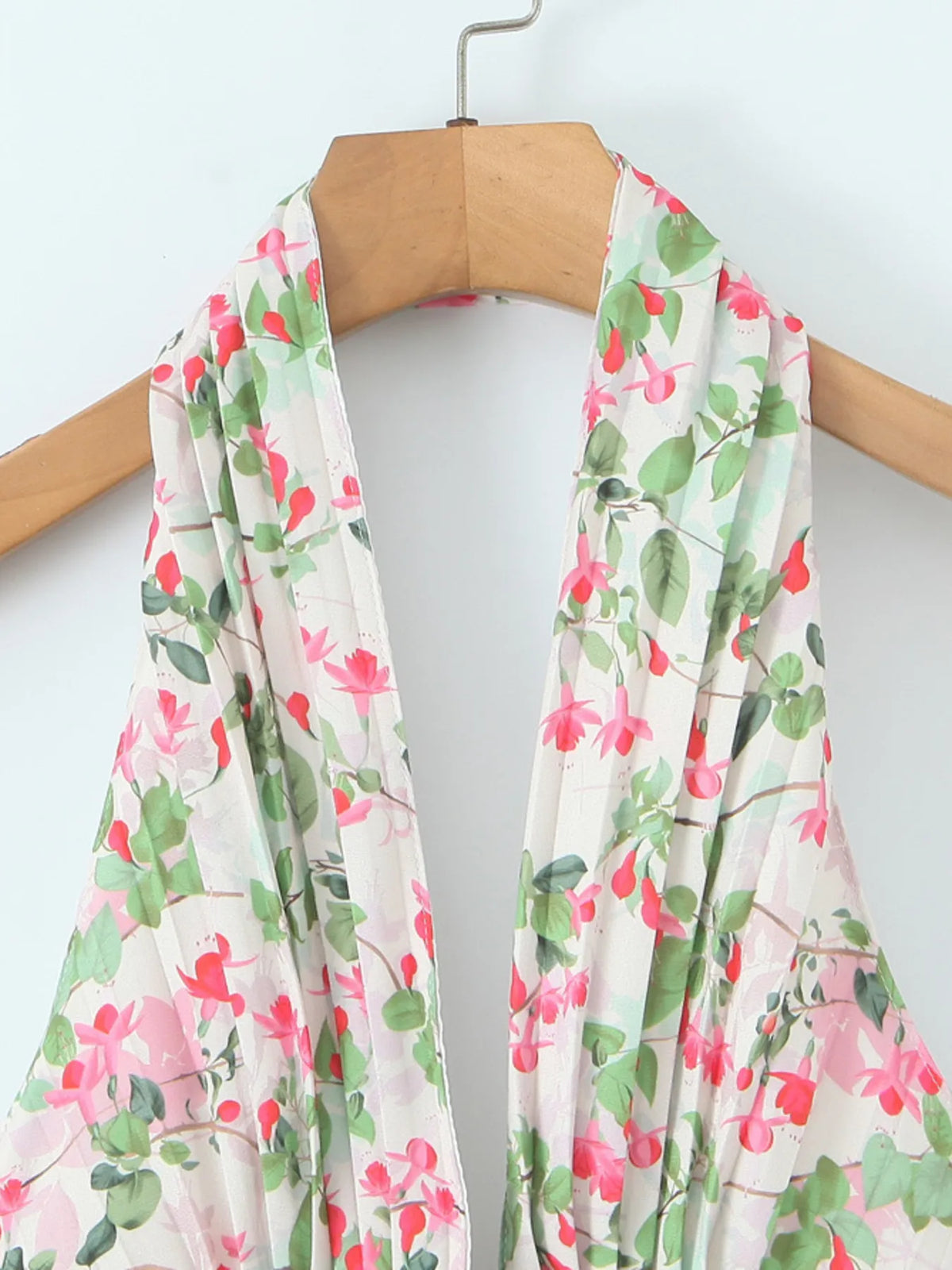 Floral Print Halter Plunge Keyhole Drop Waist Flared Mini Dress 5