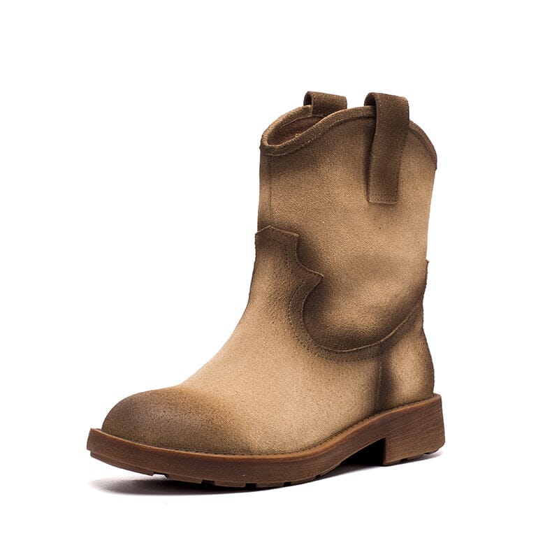 Matte��Leather Western Boots Handmade Cowboy Boots Gradient Colors in Brown/Apricot