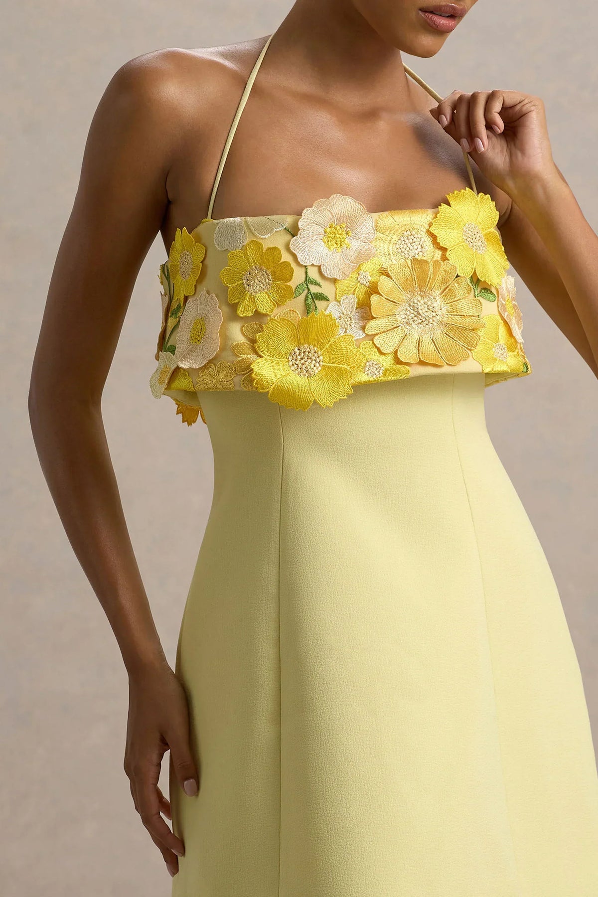 3D Floral Applique Bandeau Neckline Spaghetti Strap Shift Mini Dress 4