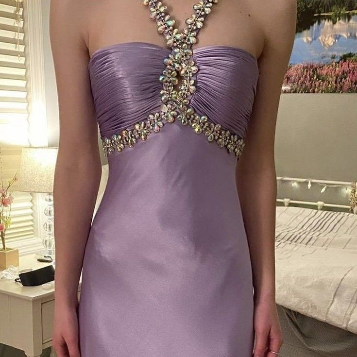 Glamorous purple satin beaded long prom evening dresses cc1216