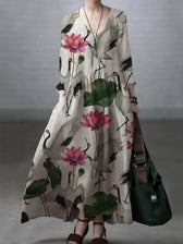 V-Neck Long Sleeve Pocket Drop Waist Maxi Dress 12