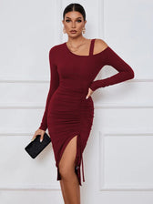 Long Sleeve Sexy Dress S / Burgundy