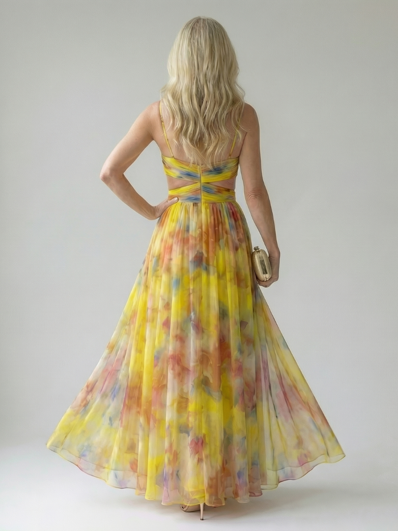 Floral V-Neck Spaghetti Strap Wrap Maxi Dress