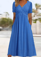 Faux Wrap V-Neck Short Sleeve A-Line Midi Dress 6