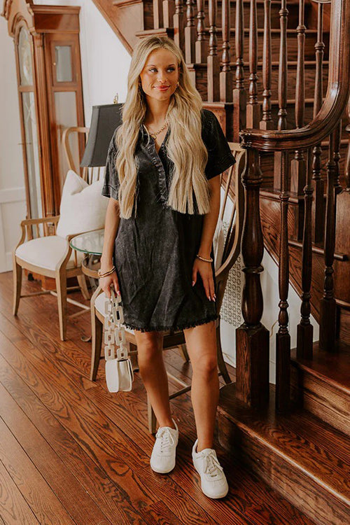 Festival Feelin' Light Wash Short Sleeve Denim Dress - 4 Colors