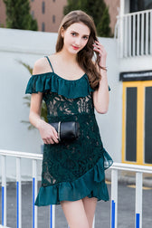 Lace Ruffle Hem Wrap Mini Dress - 3 Colors - View 3