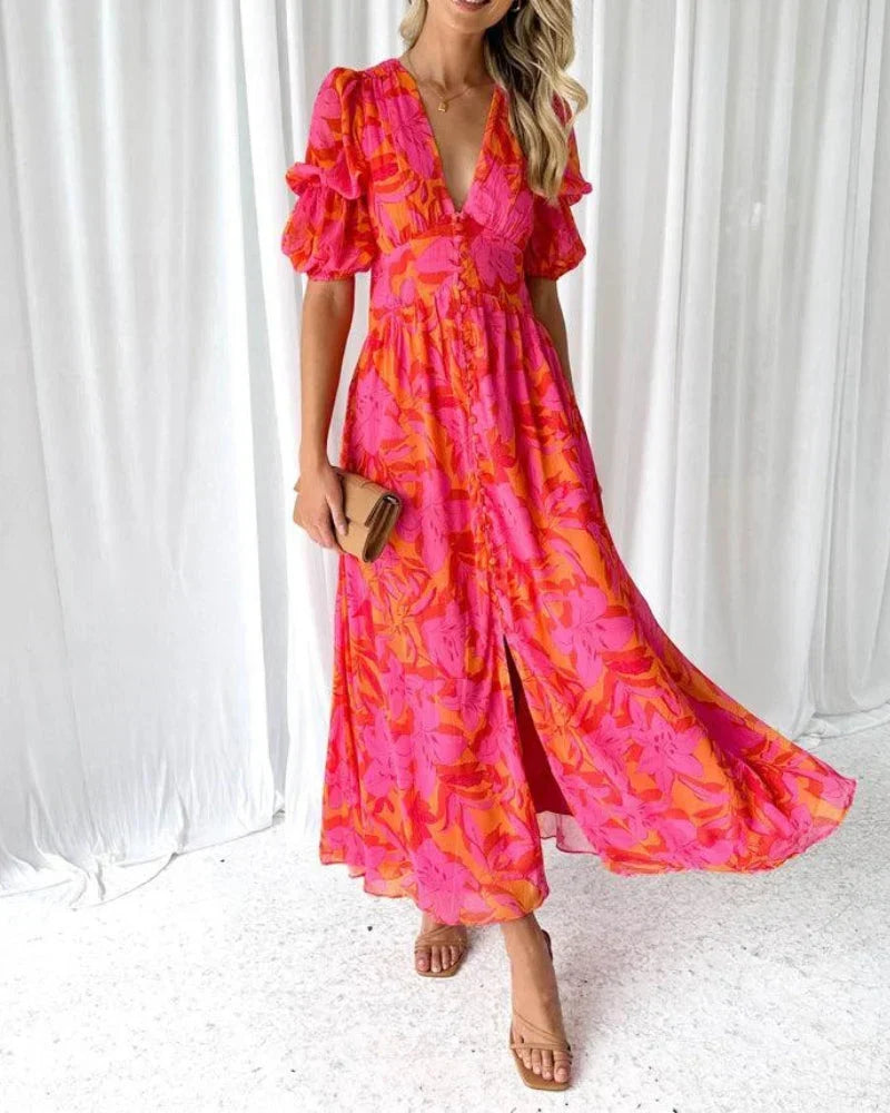 Noralynn™ | Floral V-Neck Maxi Dress