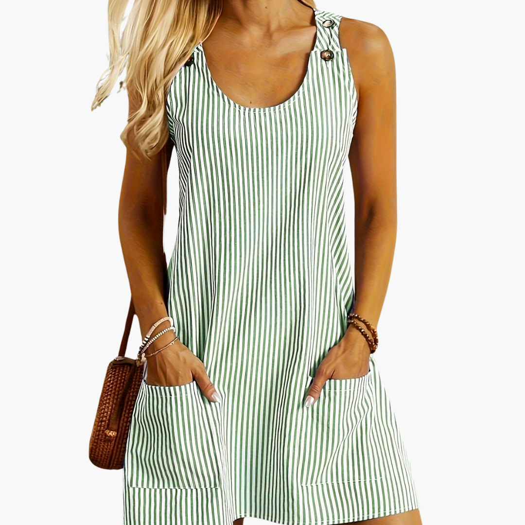 Natalie | Sleeveless Striped Pocket Dress Green
