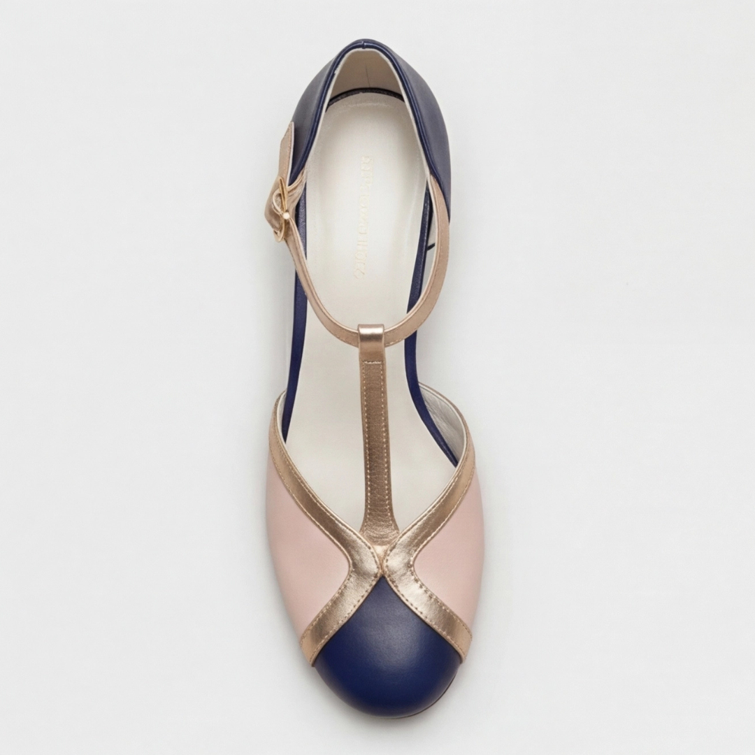 T Strap Cap Toe Buckle Kitten Heel Pumps