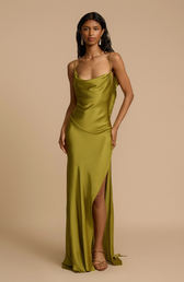 Satin Cowl Neck High Split Slip Maxi Dress