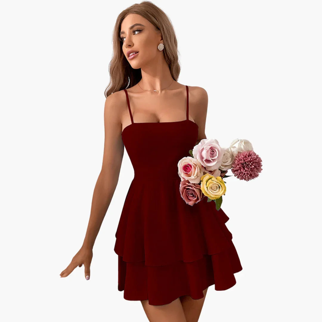 Square Neck Spaghetti Strap Tiered Ruffle Mini Dress 6