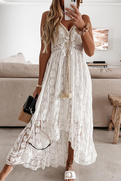 Come To Me Lace Tassel High-Low Maxi Dress - 2 Colors - View 7