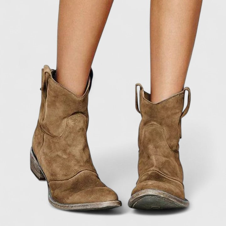 Pointed Toe Block Heel Western Ankle Boots
